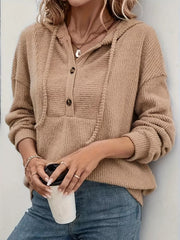 Button-Front Drawstring Hoodie OutfitFlow