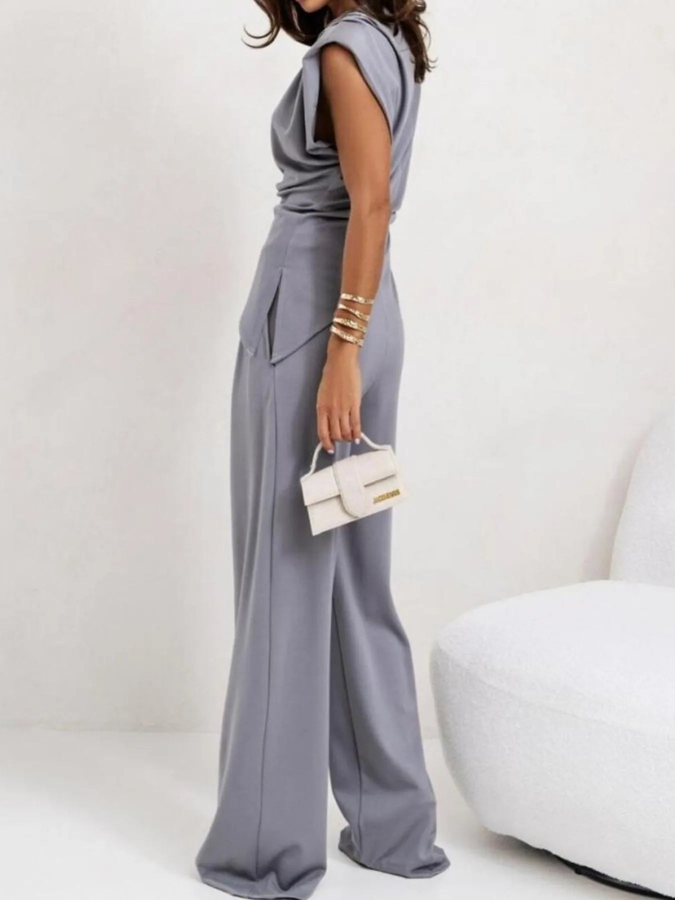 Ruched Sleeveless Top and Pants Set OutfitFlow