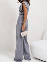 Ruched Sleeveless Top and Pants Set OutfitFlow