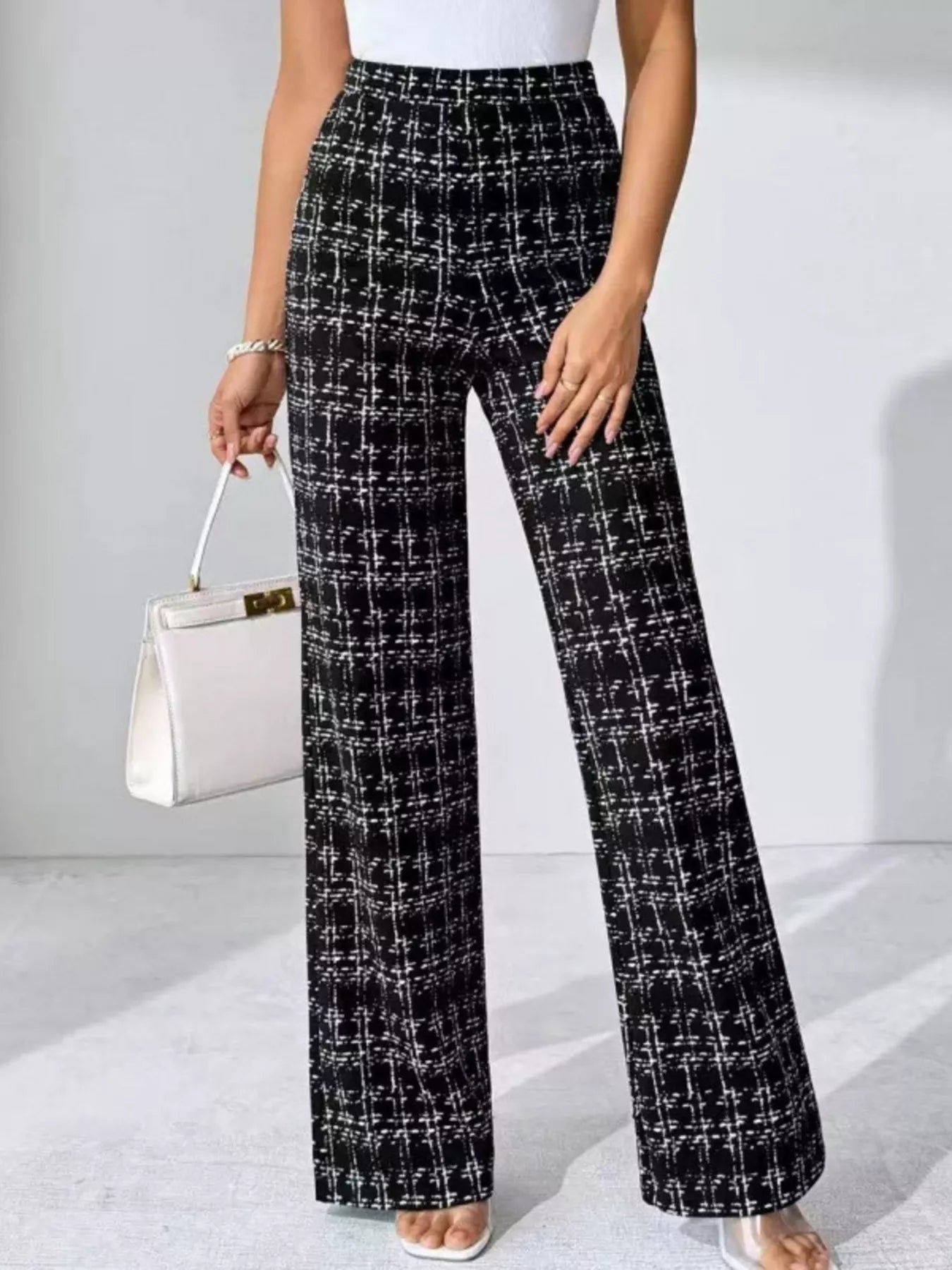 Plaid Wide Leg Pants Black OutfitFlow