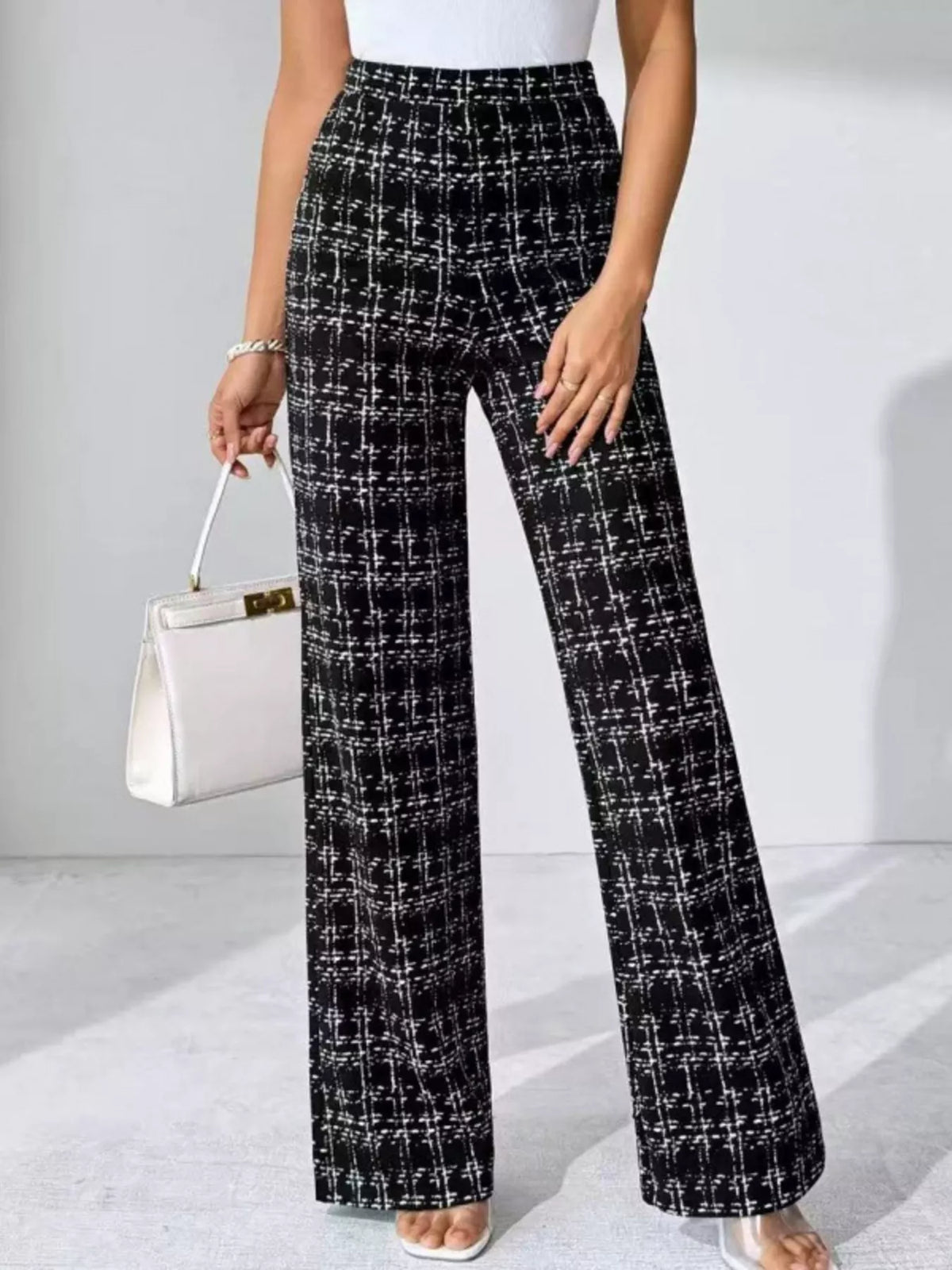 Plaid Wide Leg Pants Black OutfitFlow