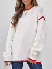 Contrast Trim Round Neck Sweater OutfitFlow
