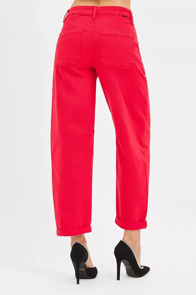 RISEN High Rise Ankle Cuffed Barrel Pants OutfitFlow