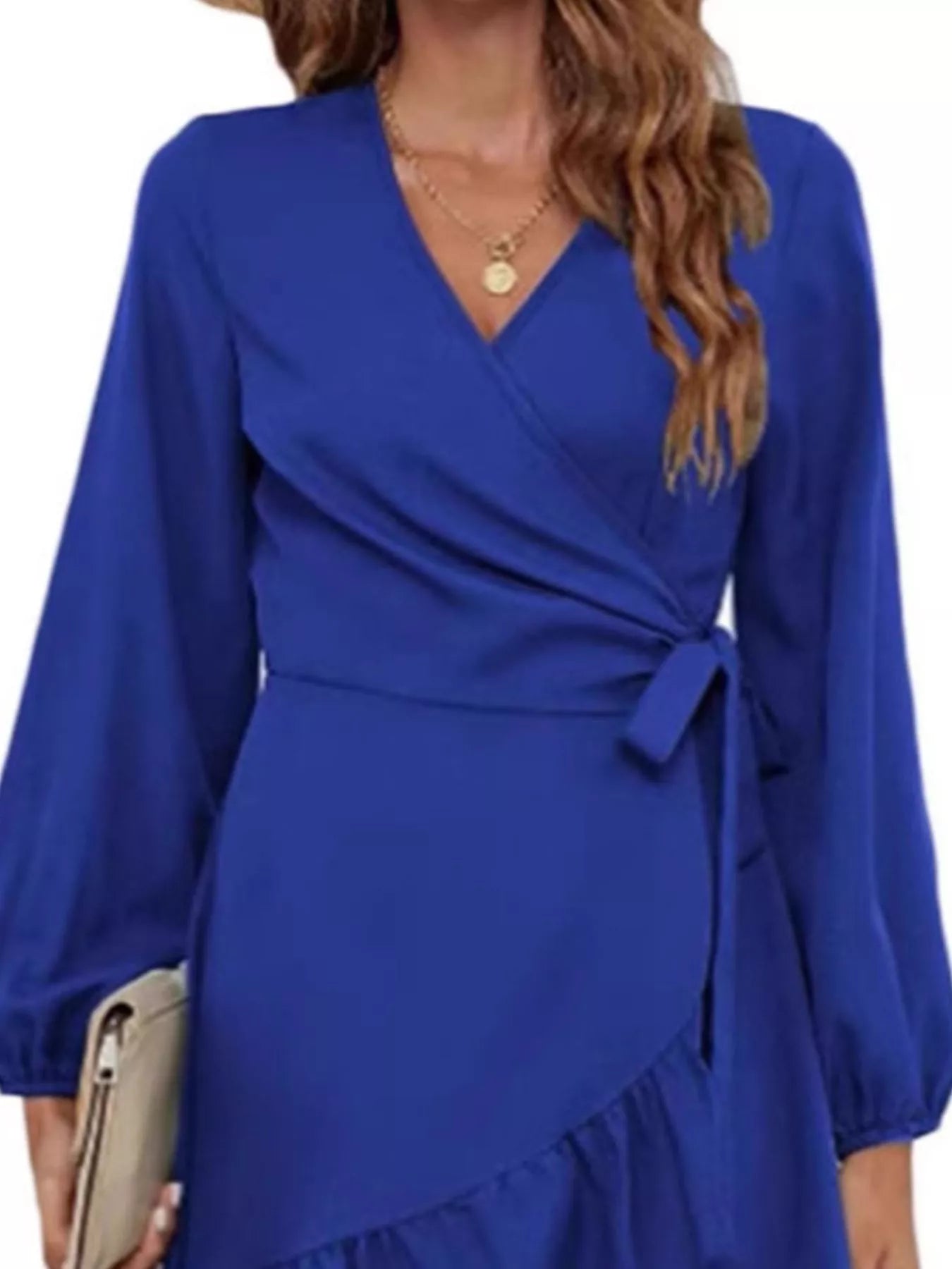 Ruffle Hem Long Sleeve Wrap Dress OutfitFlow