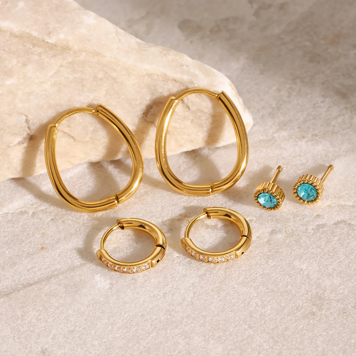 3-Piece 18K Gold-Plated Earrings OutfitFlow