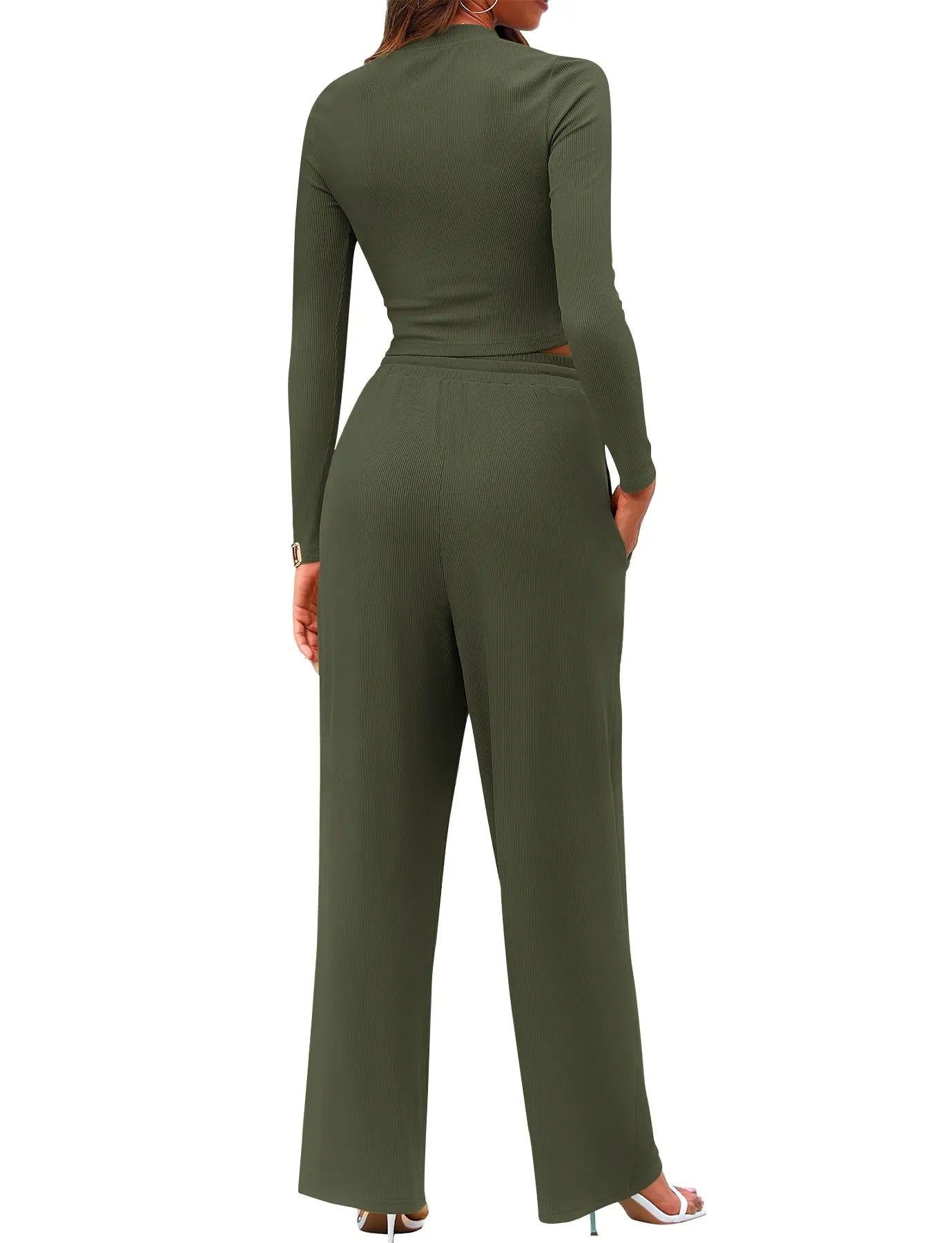 Round Neck Long Sleeve Top and Pants Set OutfitFlow