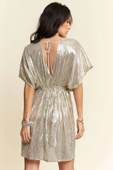 Davi & Dani Sequin Plunge Neck Knot Cut Out Tie Back Party Dress OutfitFlow