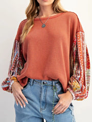 Waffle Knit Round Neck Dropped Shoulder Sweatshirt OutfitFlow