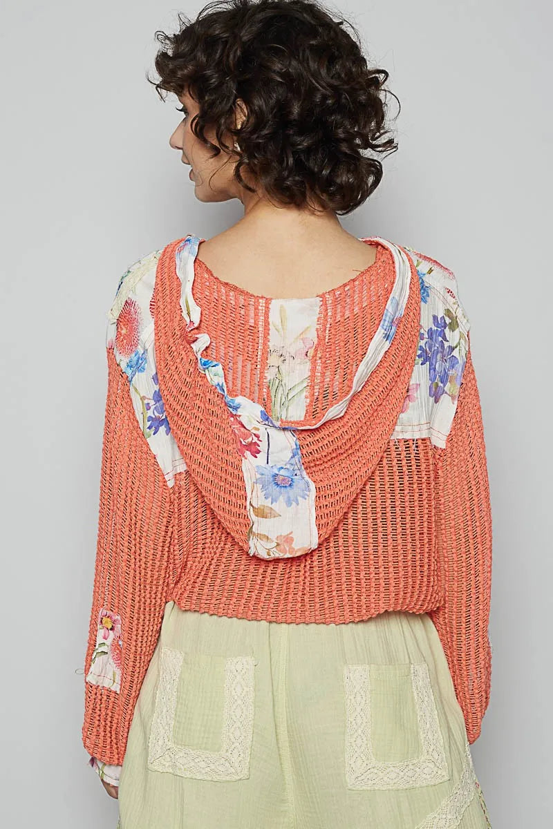 POL Vintage Washed Crochet Hoodie Jacket With Patchwork OutfitFlow