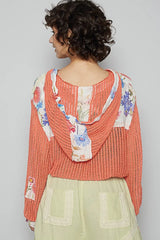 POL Vintage Washed Crochet Hoodie Jacket With Patchwork OutfitFlow
