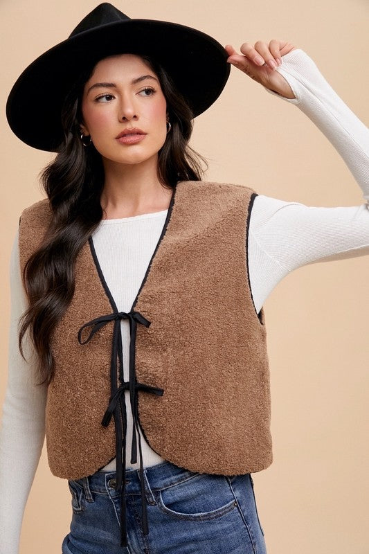 Annie Wear V-Neck Tie Detail Vest Coat