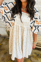 Geometric Square Neck Half Sleeve Mini Dress OutfitFlow