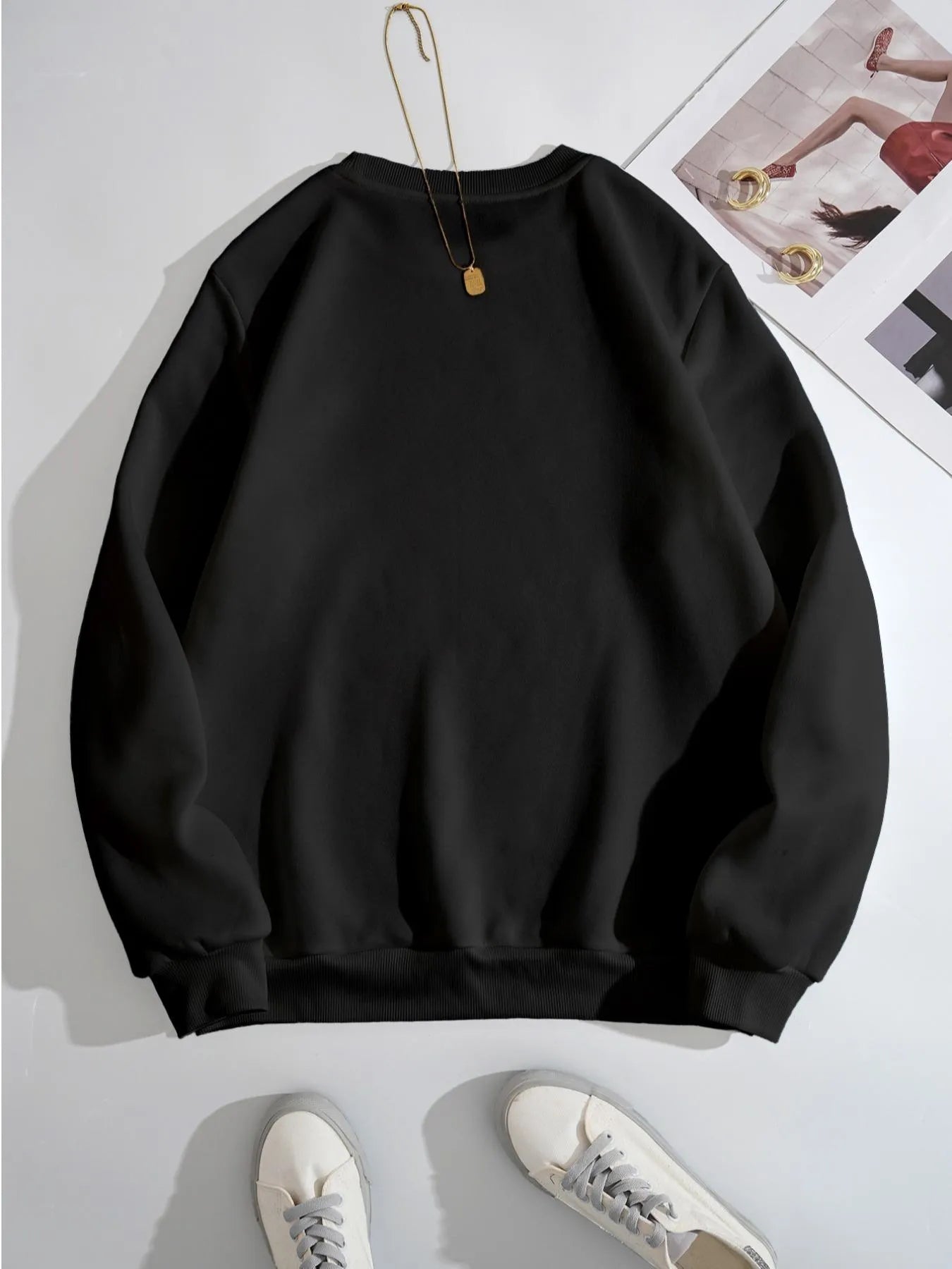 Graphic Round Neck Long Sleeve Sweatshirt OutfitFlow