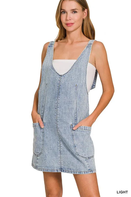 Zenana Denim Overall Mini Dress OutfitFlow