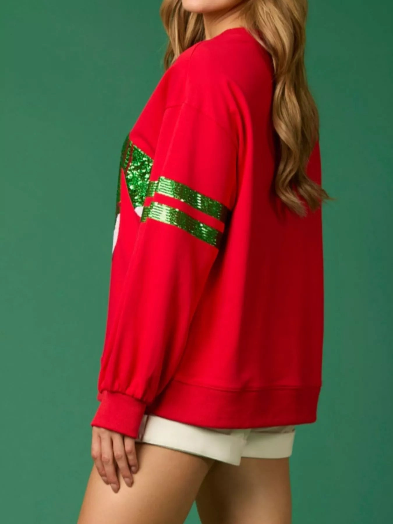 Christmas Sequin Santa Hat Holiday Sweatshirt OutfitFlow