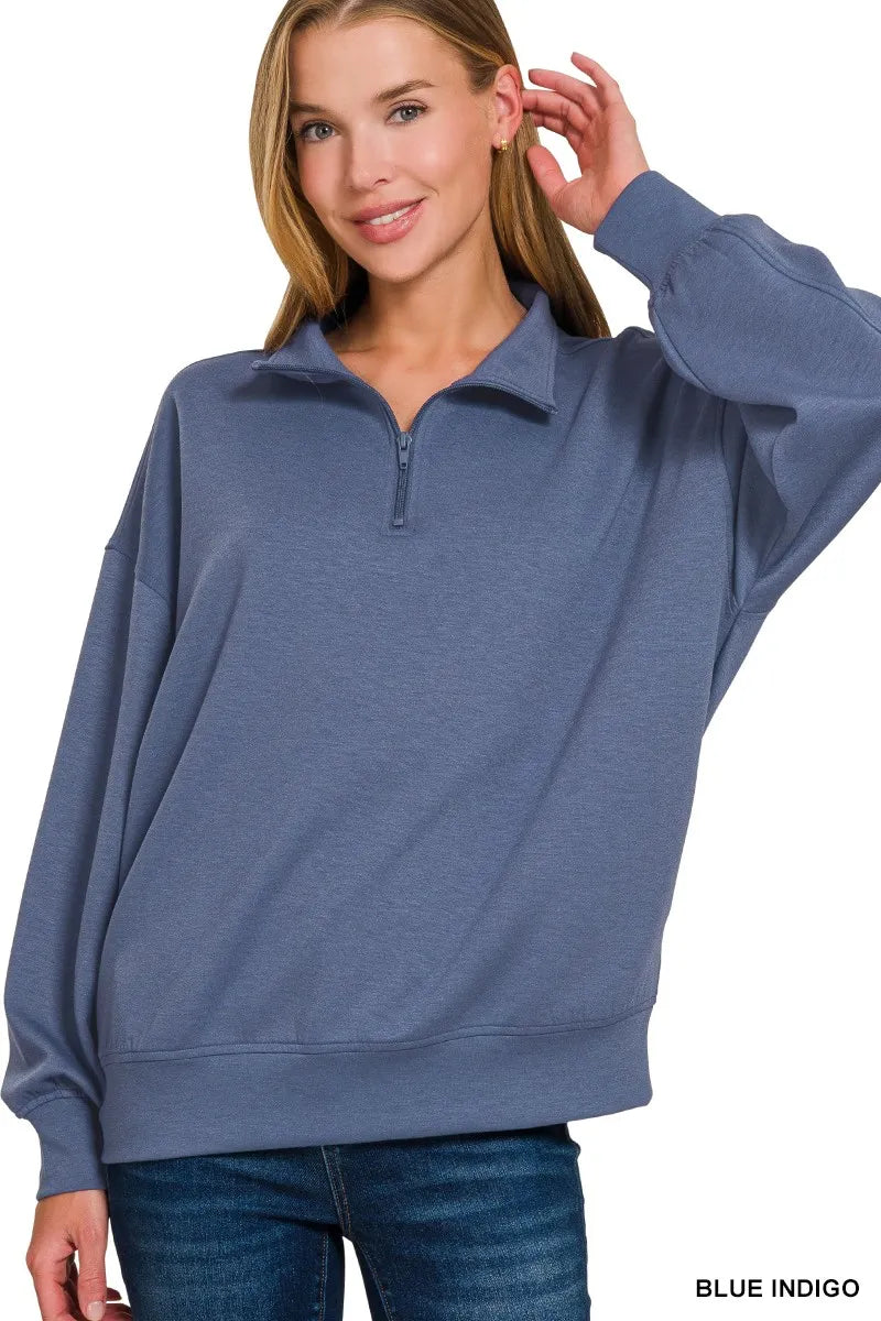 Zenana Scuba Quarter-Zip Sweatshirt Trendsi