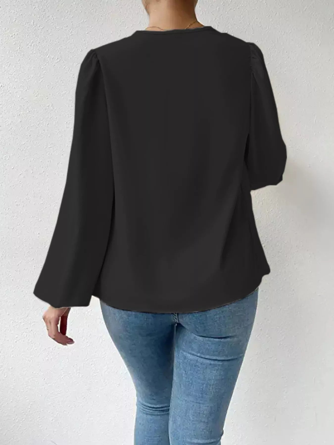 Full Size Cowl Neck Balloon Sleeve Blouse Plus Size OutfitFlow