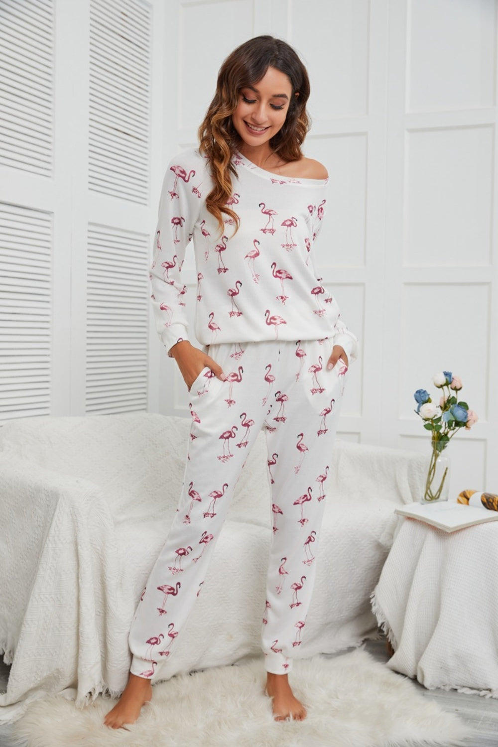 Outfit Flow - Flamingo Long Sleeve Top and Pants Lounge Set