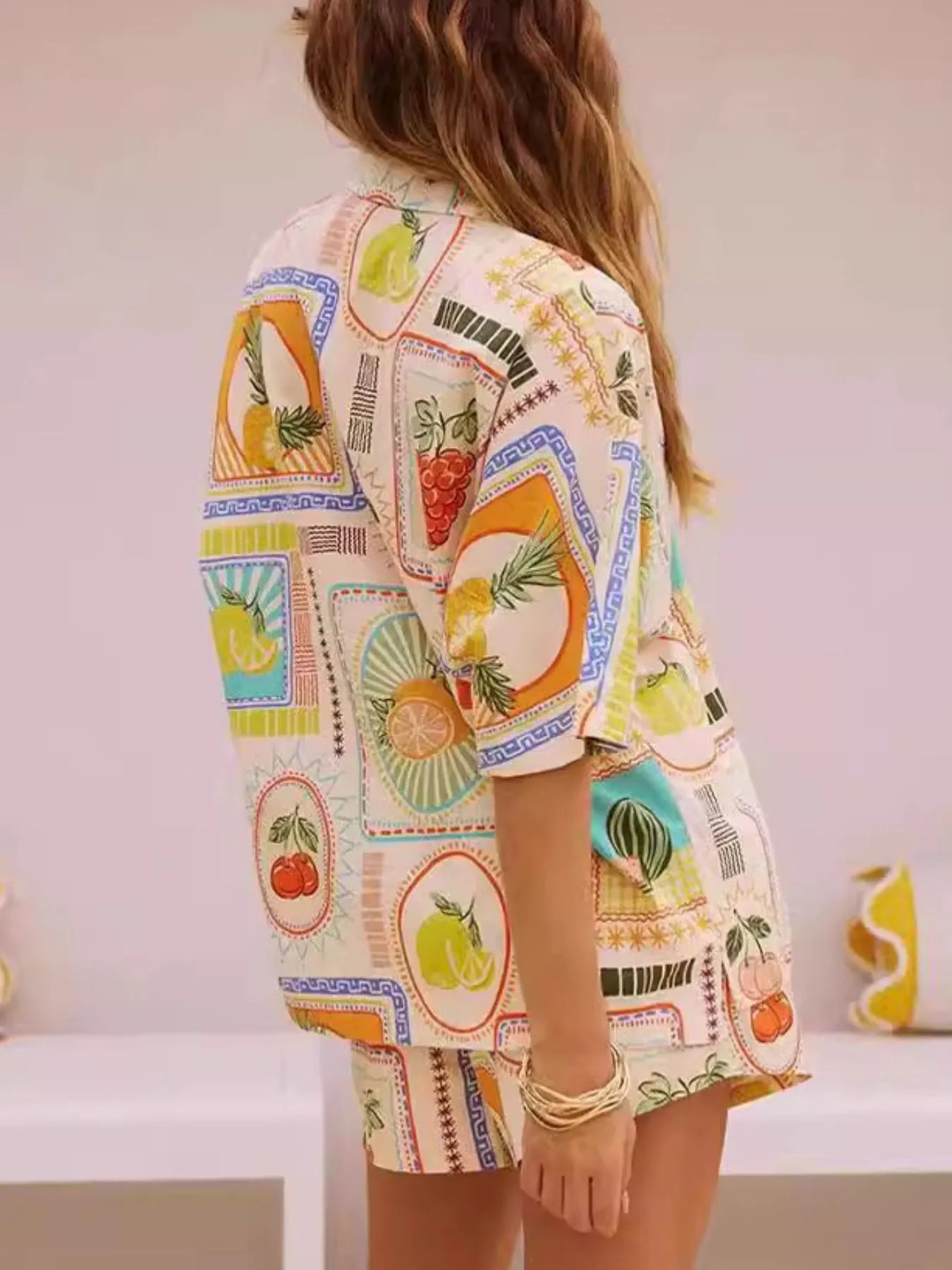 Printed Button Up Shirt and Shorts Set OutfitFlow