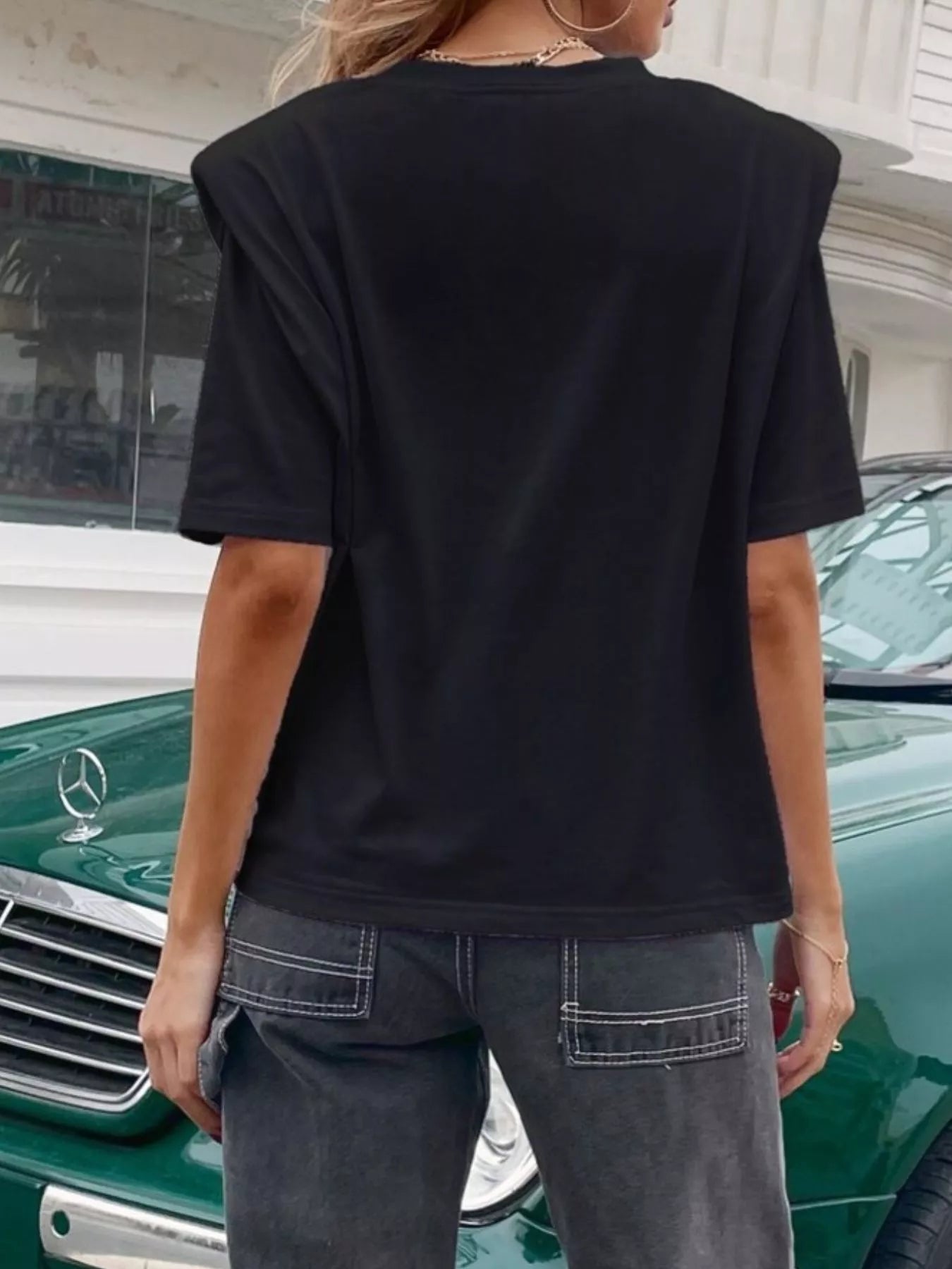 Letter Round Neck Half Sleeve T-Shirt OutfitFlow