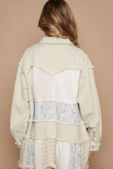 POL Raw Hem Patchwork Dropped Shoulder Jacket