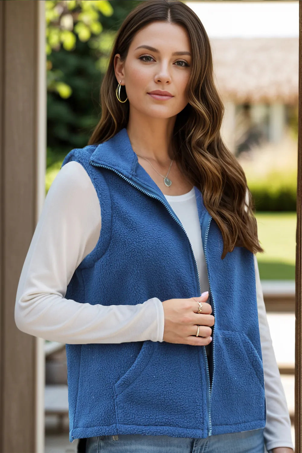 Zip Up Vest Coat with Pockets Trendsi