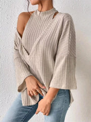 Ribbed Knit Tank & Long Sleeve Top Set OutfitFlow