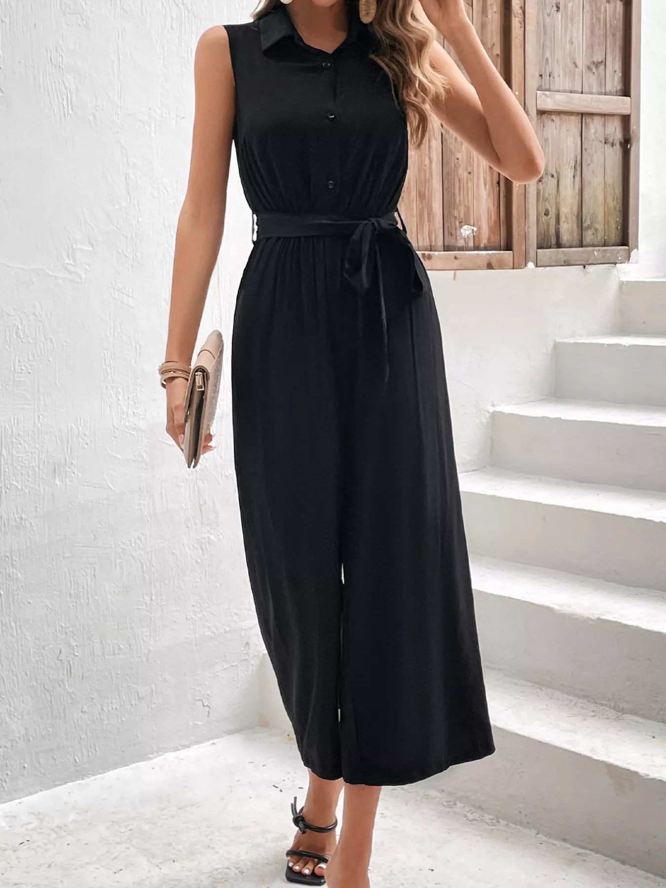 Sleeveless Wide Leg Jumpsuit OutfitFlow