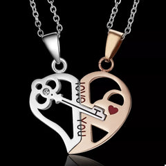 2 Piece Couple Heart Lock Key Necklace OutfitFlow