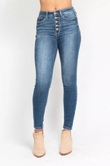 Judy Blue Full Size High Rise Button Fly Skinny Jeans Plus Size MD OutfitFlow