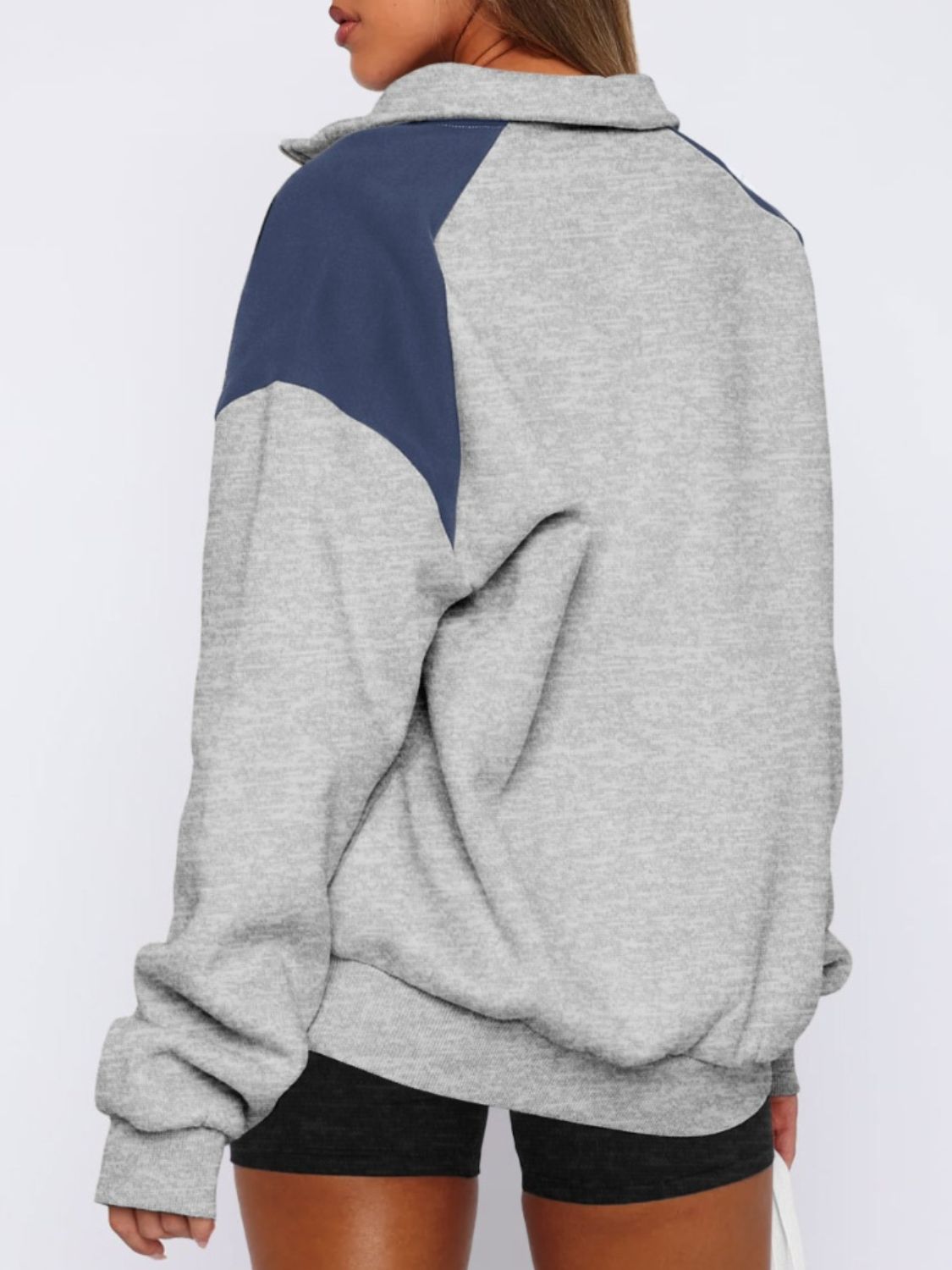 Outfit Flow - Contrast Quarter Zip Long Sleeve Sweatshirt