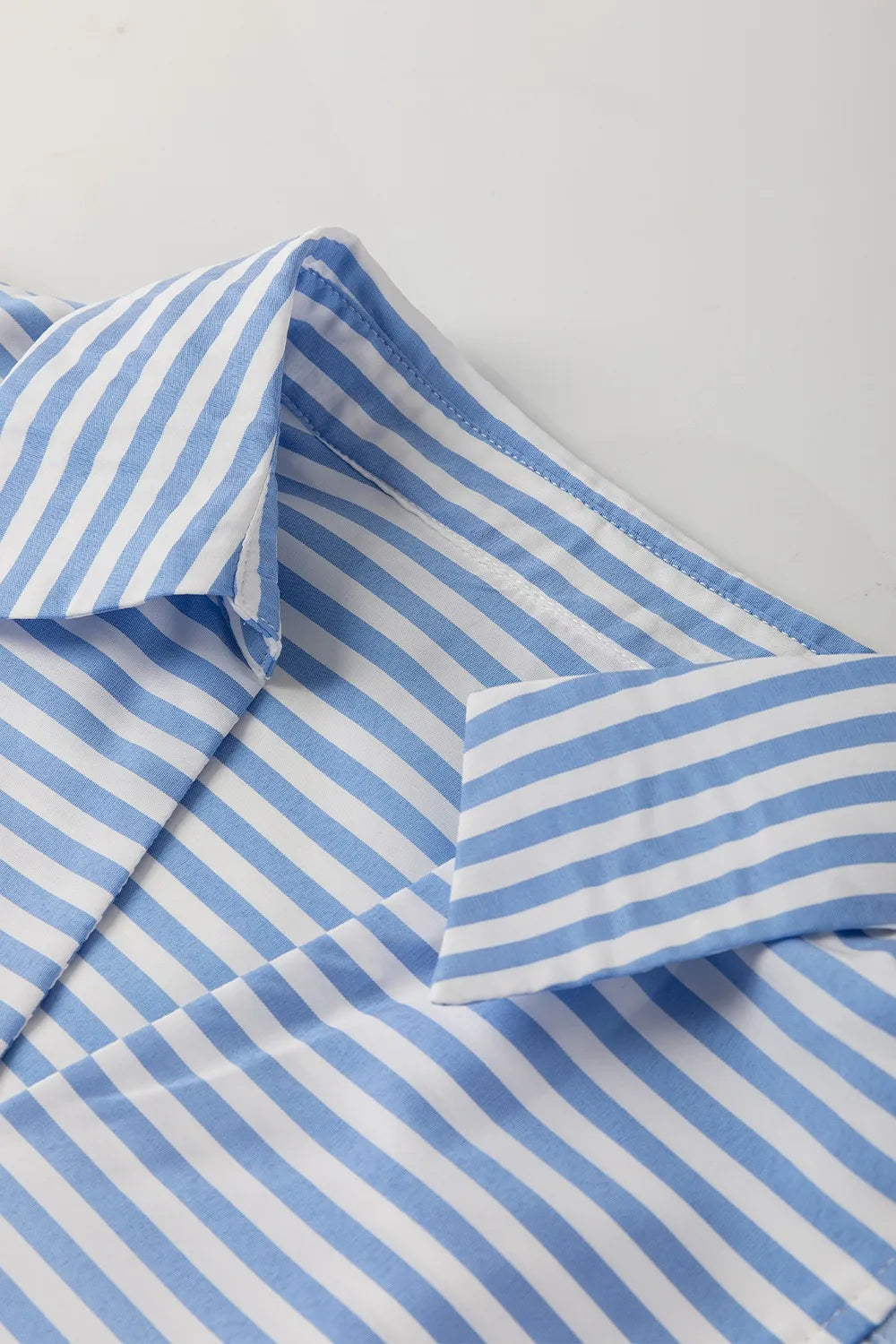 Striped Notched 3/4 Sleeve Blouse OutfitFlow