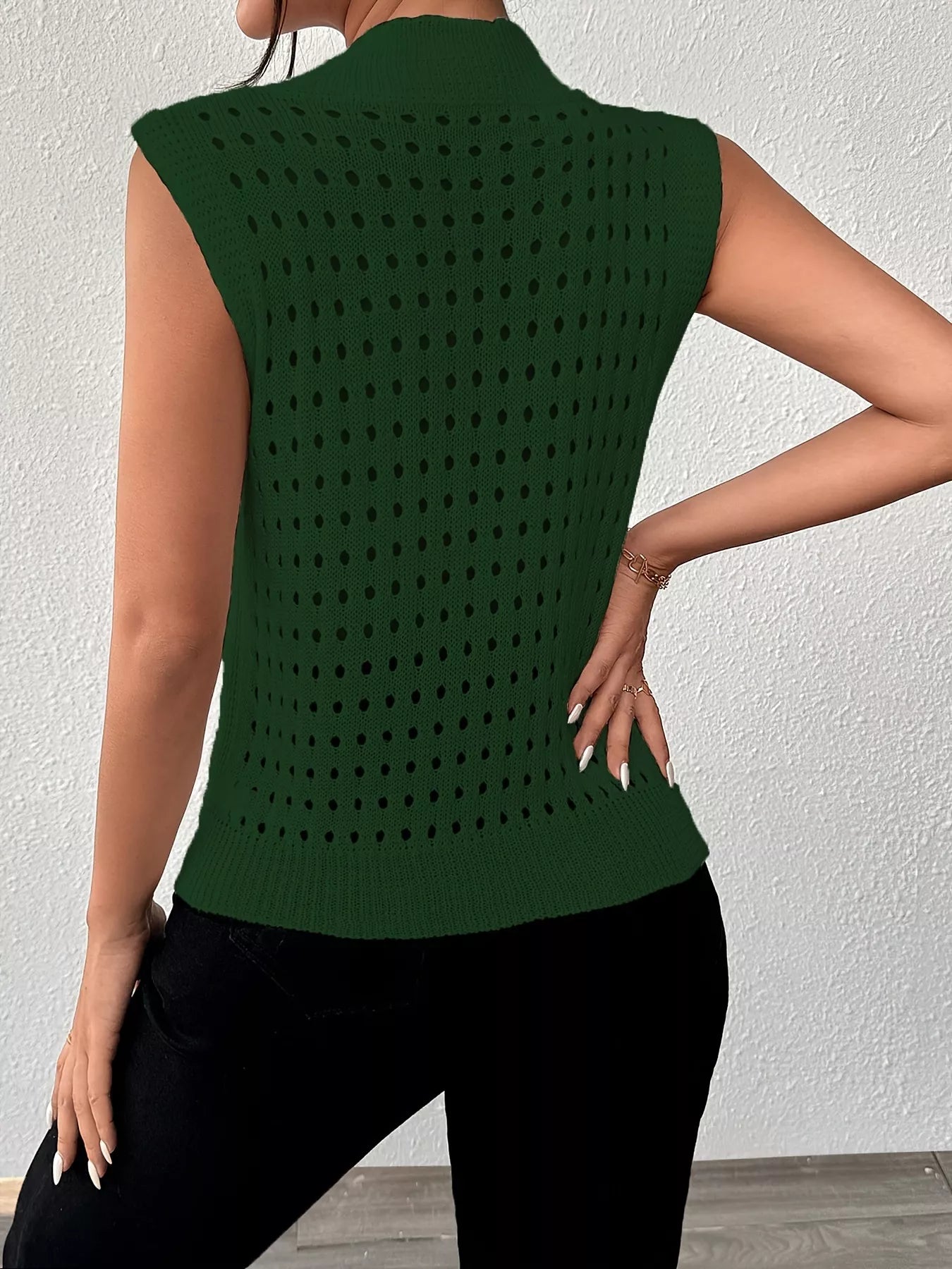 Hollow Out Round Neck Knit Tank OutfitFlow