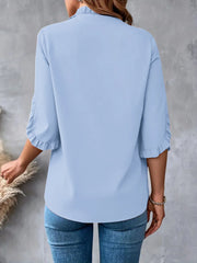 Ruffled V-Neck Short Sleeve Blouse OutfitFlow