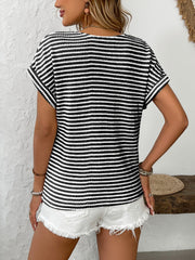 Outfit Flow - Striped V-Neck Short Sleeve T-Shirt