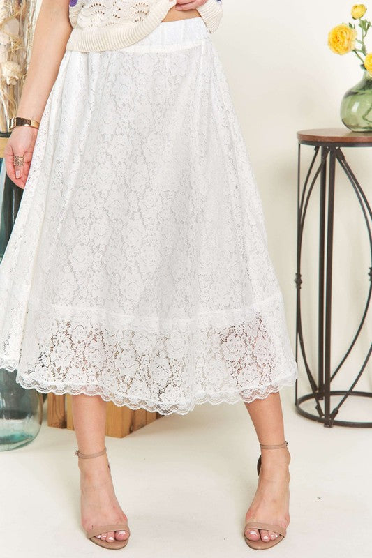 ADORA Elastic Waist Lace Midi Skirt