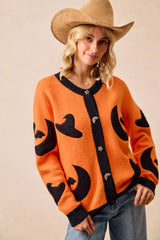 BiBi Halloween Witch Hat Moon Bat Artwork Cardigan Trendsi