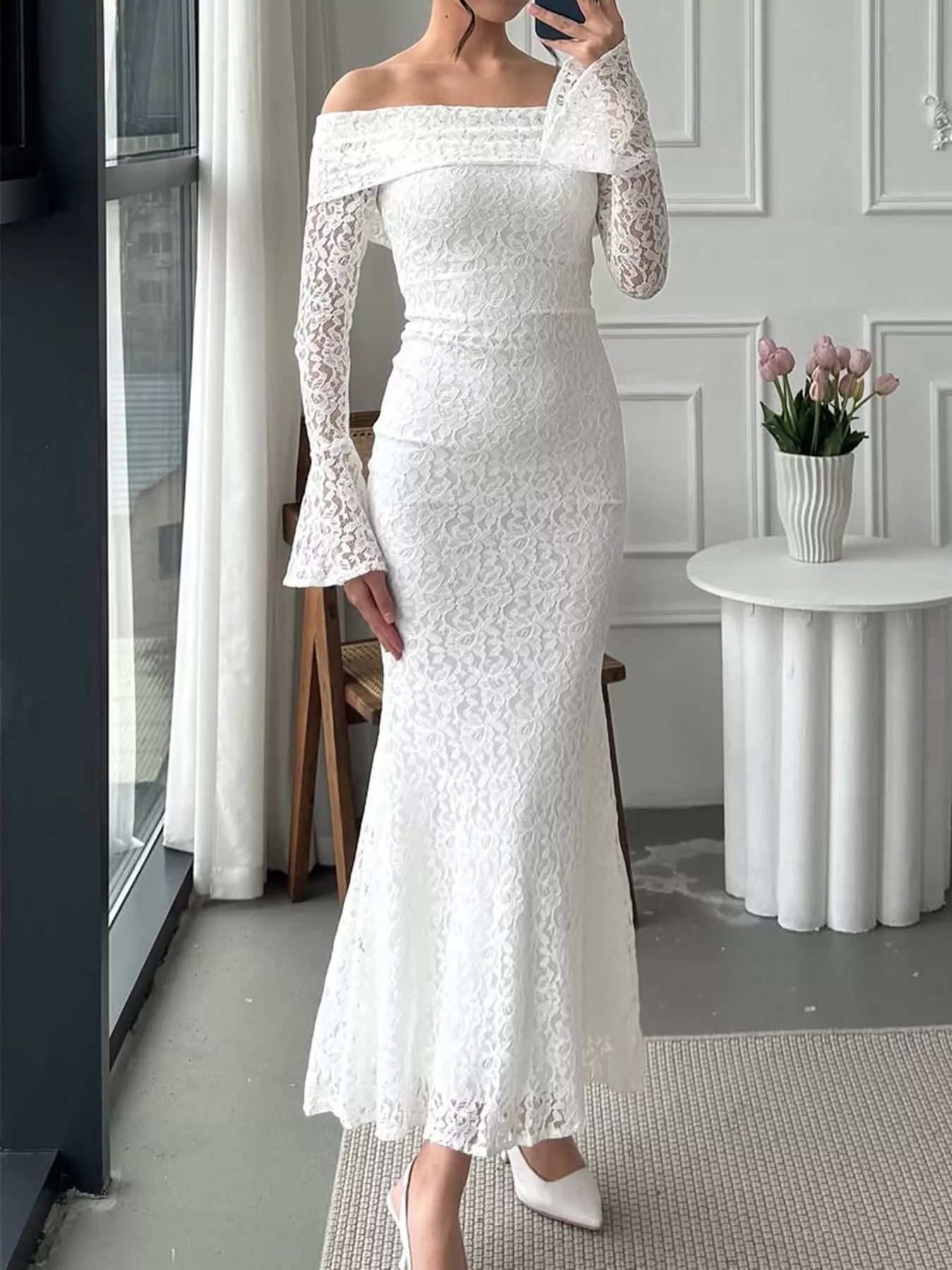 Off-Shoulder Lace Bodycon Maxi Dress OutfitFlow