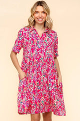 Haptics Johnny Collar Babydoll Dress with Side Pockets Fuchsia OutfitFlow