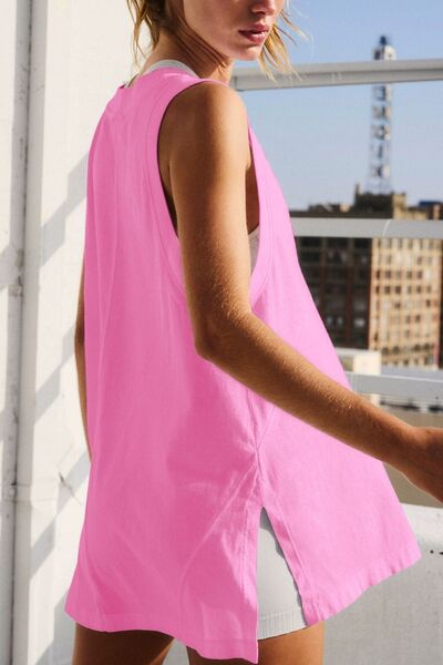 Side Slit V-Neck Tank OutfitFlow