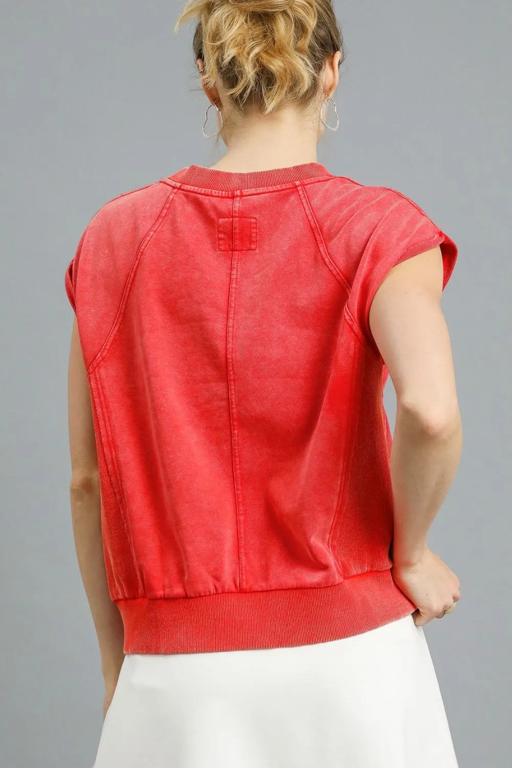Umgee Round Neck Cap Sleeve Sweatshirt OutfitFlow