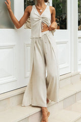 Drawstring V-Neck Tank and Pants Set OutfitFlow