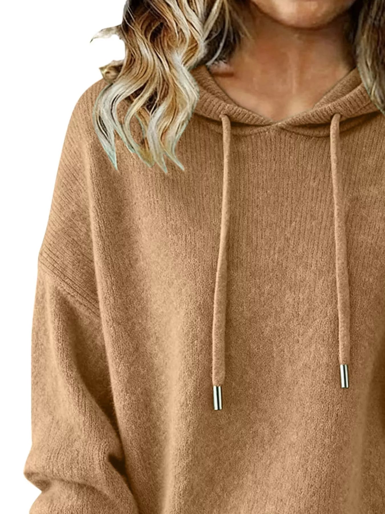 Drawstring Long Sleeve Hooded Sweater Trendsi