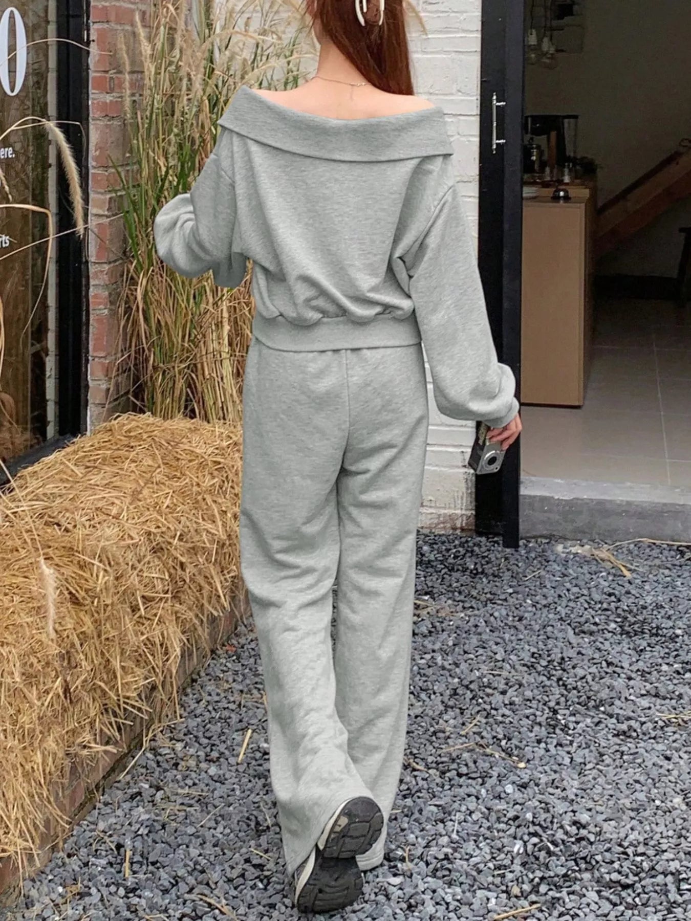 Zip Up Long Sleeve Top and Pants Set OutfitFlow
