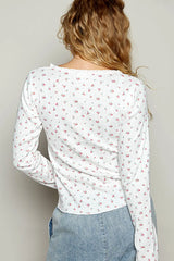 POL Floral V-Neck Long Sleeve T-Shirt OutfitFlow