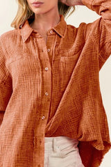 BiBi Raw Edge Detailed Mineral Washed Loose Fit Shirt OutfitFlow