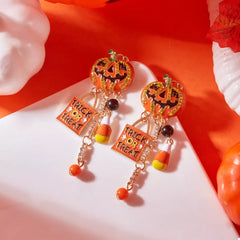 Halloween Rhinestone Pumpkin Drop Earrings OutfitFlow