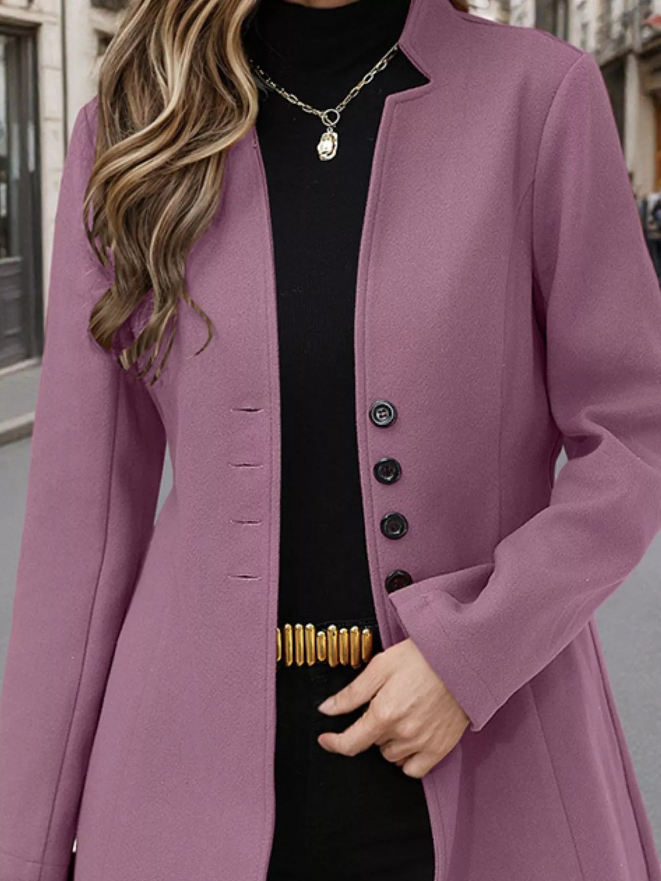 Button Up Long Sleeve Coat Trendsi