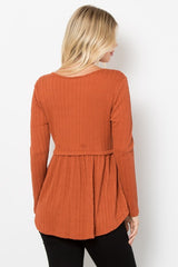 Outfit Flow - Be Stage Full Size Texture Babydoll Round Neck Long Sleeve Knit Top