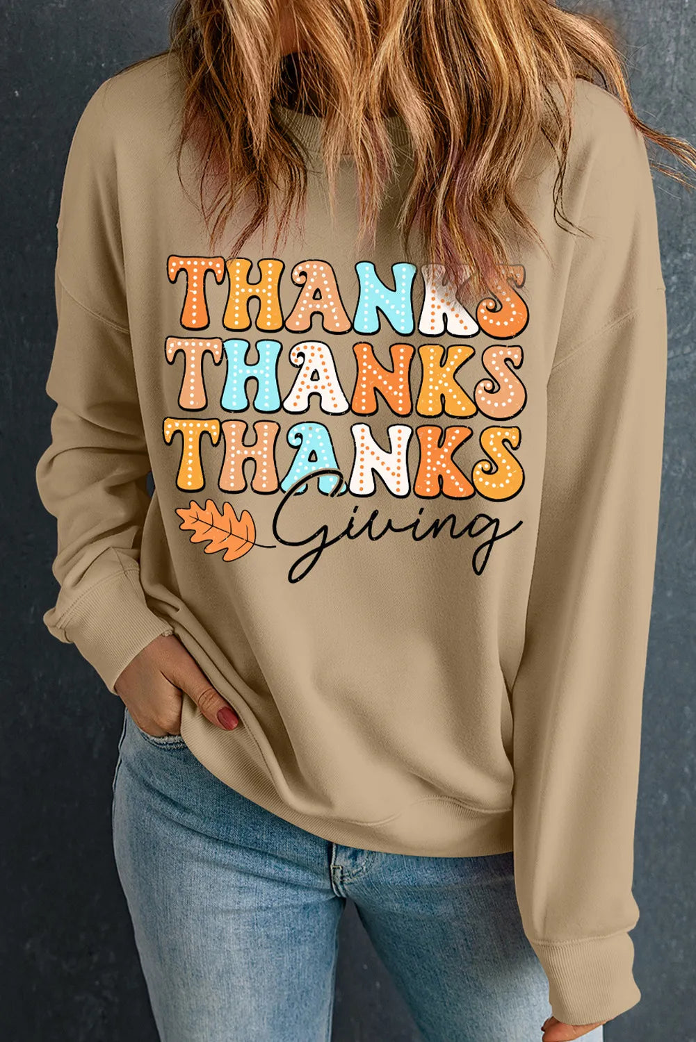 Outfit Flow - THANKSGIVING Round Neck Dropped Shoulder Sweatshirt